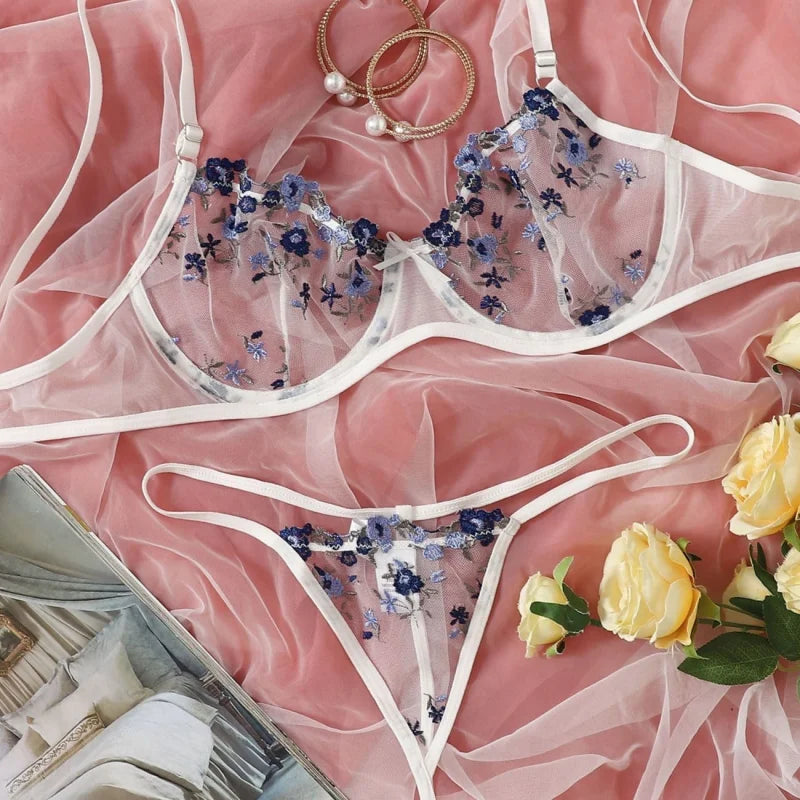 Bleu Ensemble Sous-Vêtements Transparents - Lingerie Sexy