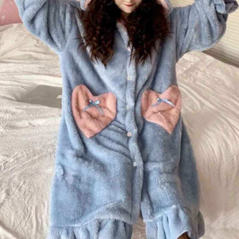 Bleu Pyjama Chaud pour Femme