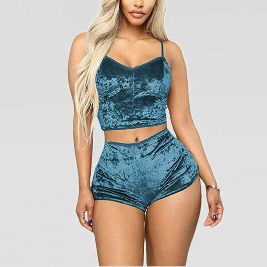 Bleu Pyjama Femme - Moulant en Velours