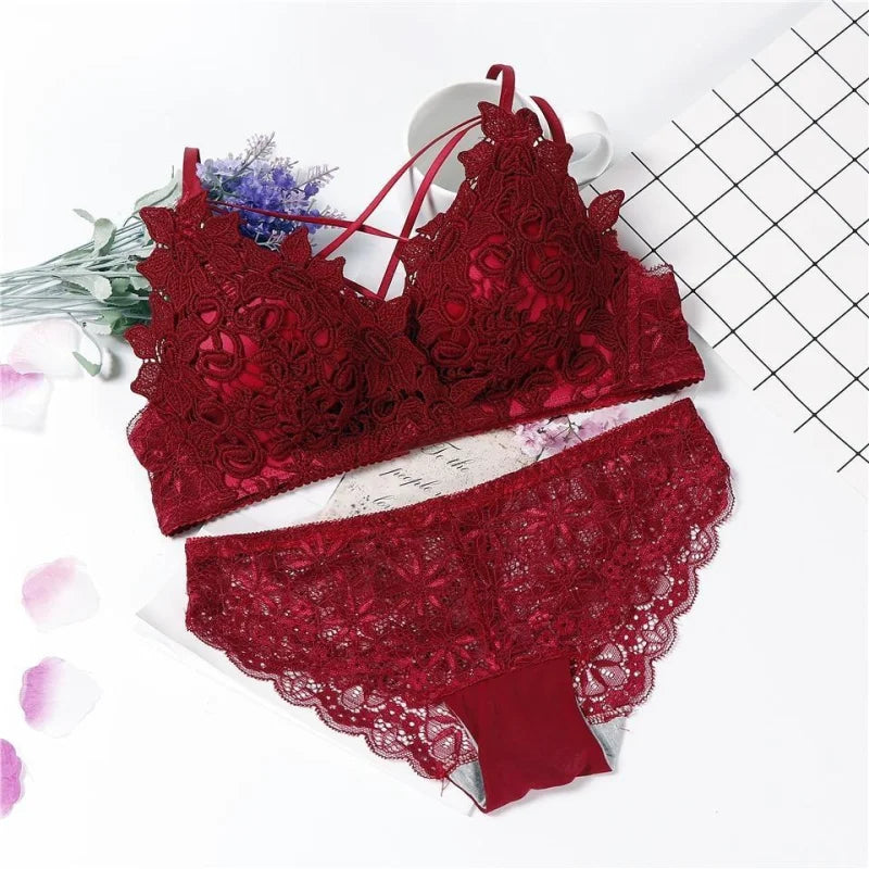 Bordeaux Lingerie Sexy En Dentelle Fine - Ensemble 2 Pièces