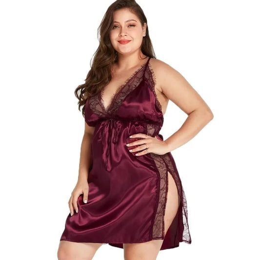 Bordeaux Nuisette en Satin - Grande Taille