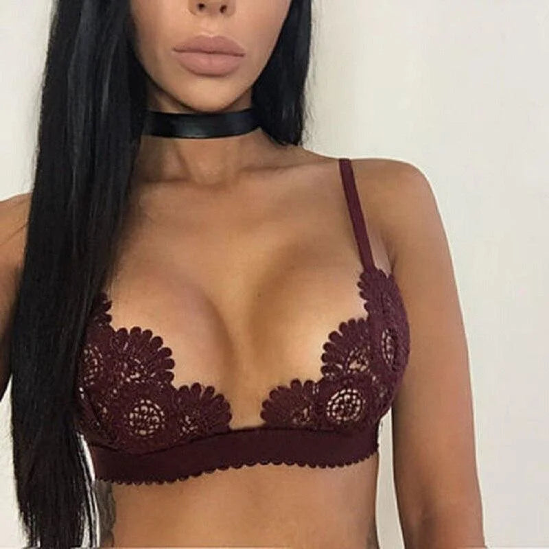 Bordeaux Soutien-gorge en dentelle à motif fleuri