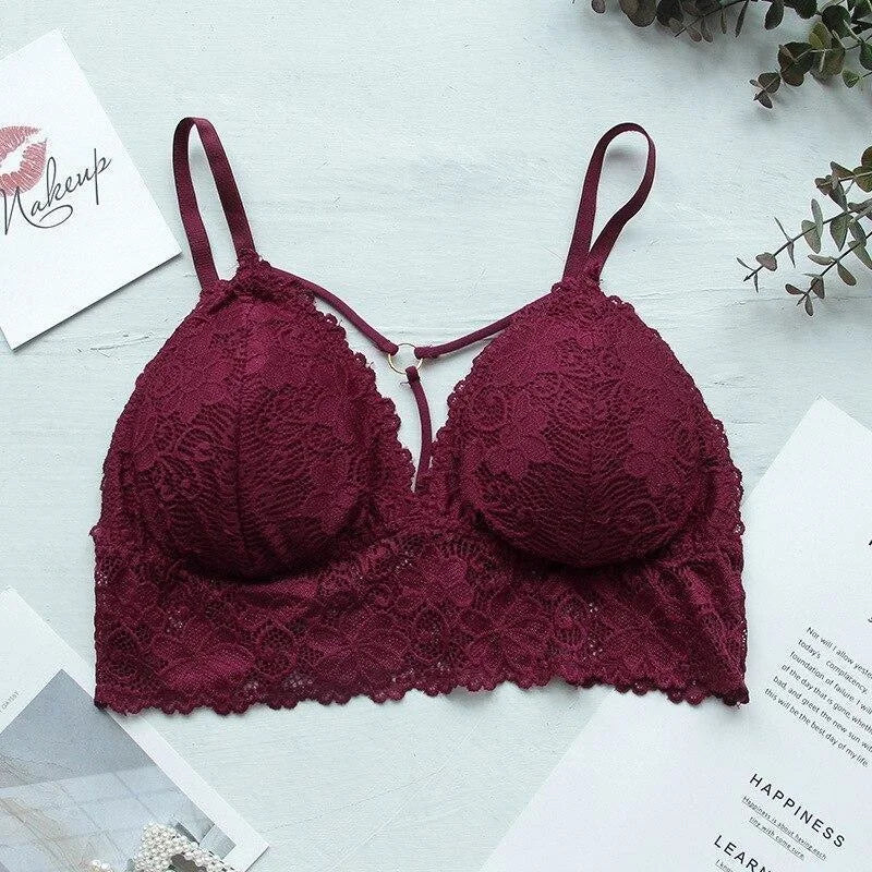 Bordeaux Soutien-gorge en dentelle à rayures décoratives