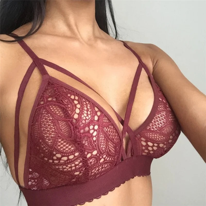 Bordeaux Soutien-gorge en dentelle à rayures décoratives