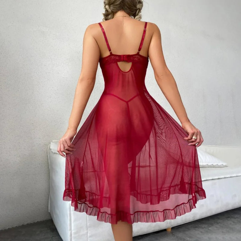  Chemise de nuit en dentelle à bretelles