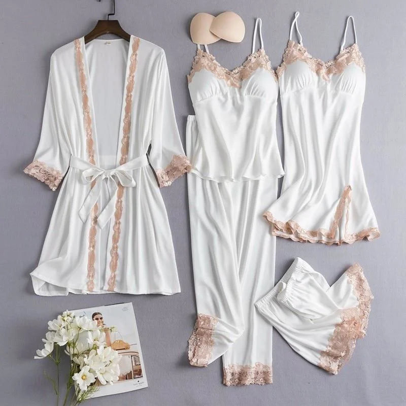 Ensemble Pyjama Avec Kimono Sensuel - Blanc / 2xl