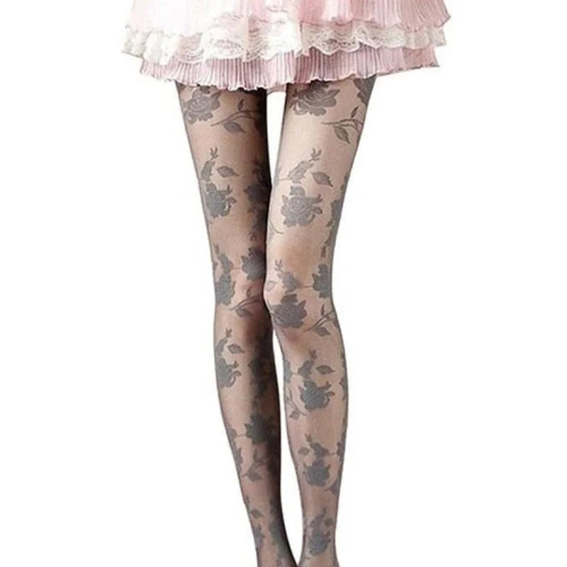 Gris Collants femme à motif rose