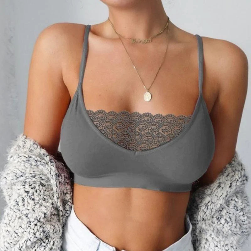 Gris Soutien-gorge classique avec empiècement en dentelle