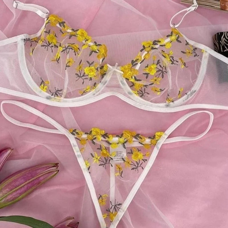 Jaune Ensemble Sous-Vêtements Transparents - Lingerie Sexy