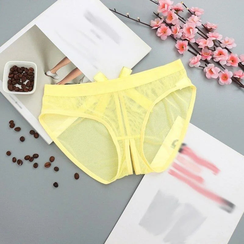 Jaune Slip pour Femme - Dentelle avec Fente