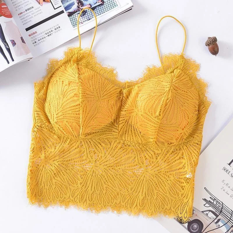 Jaune Soutien-gorge en dentelle en forme de top