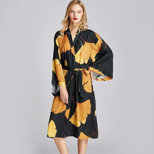 Kimono femme - déshabillé à motif fleuri - noir / universelle