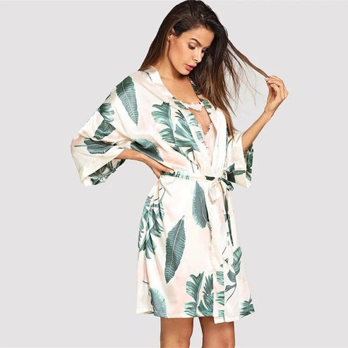 Kimono Femme - Déshabillé Tropical - Blanc / s