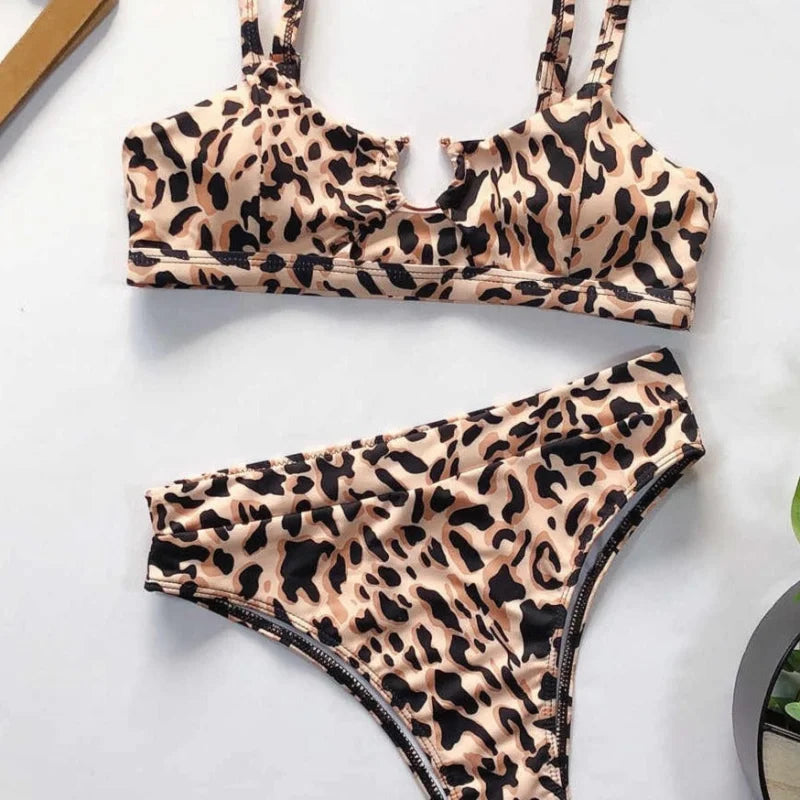  Maillot de bain bikini deux pièces imprimé léopard