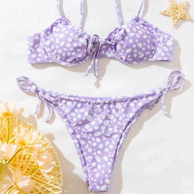  Maillot de bain deux pièces bikini à pois