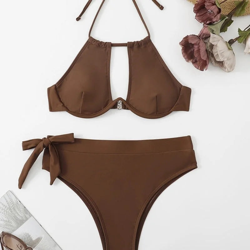  Maillot de bain deux pièces bikini taille haute