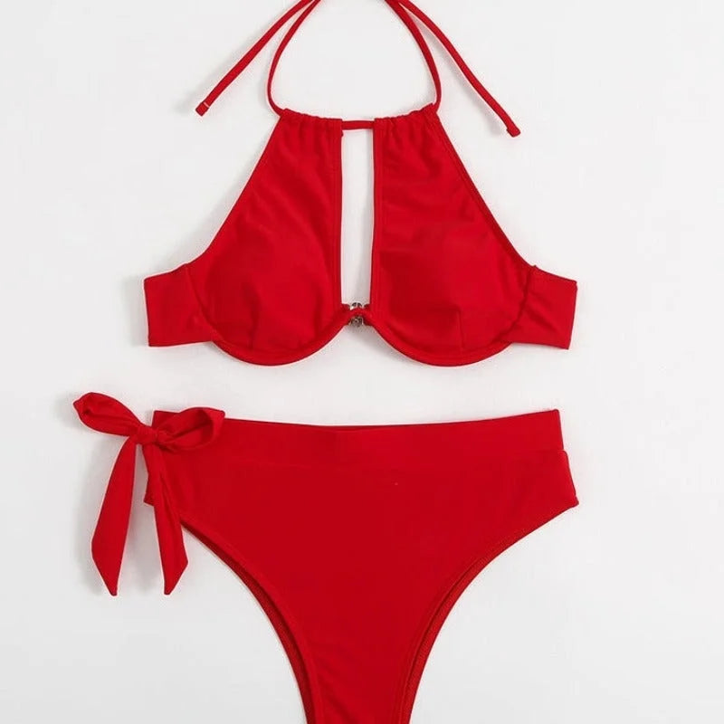  Maillot de bain deux pièces bikini taille haute