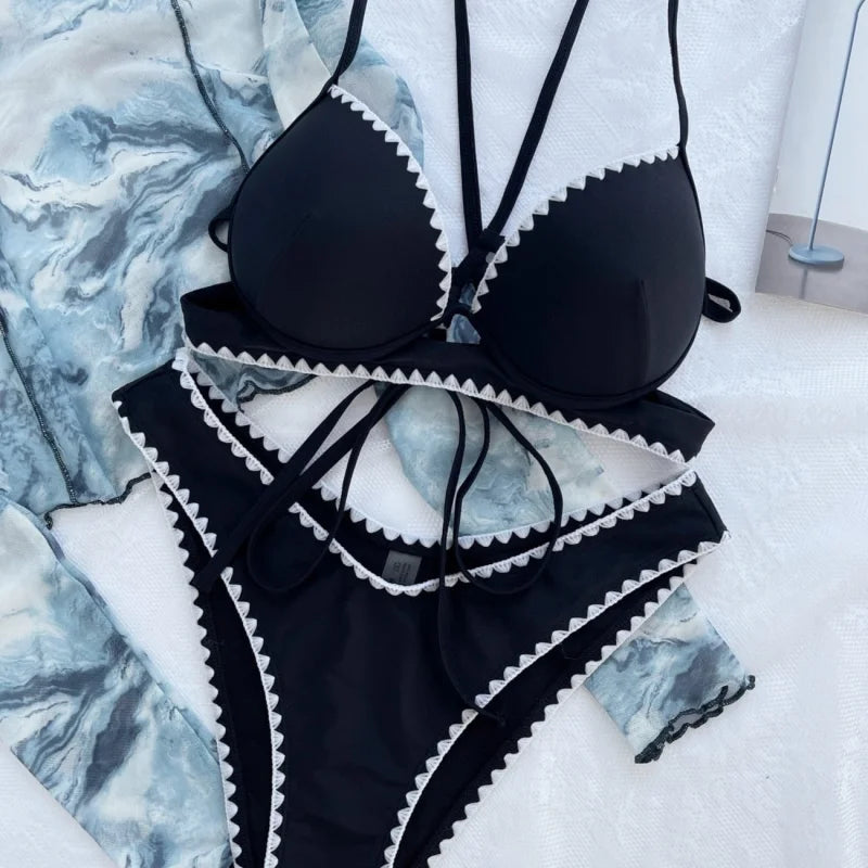  Maillot de bain deux pièces push up bikini contrastant