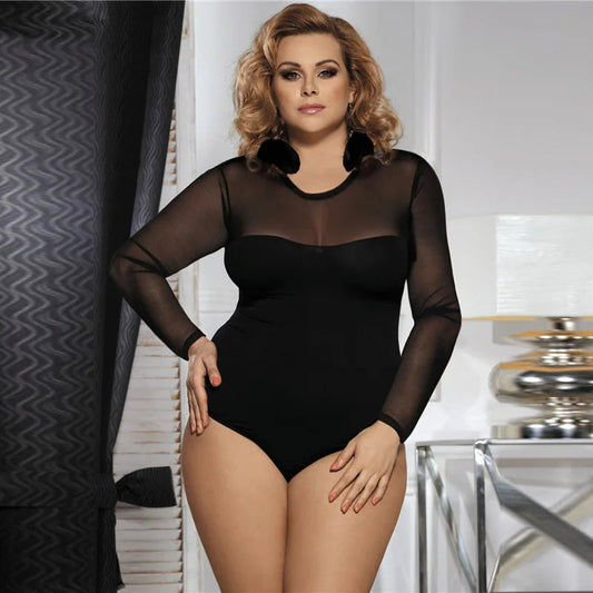 Noir Body en Dentelle - Manche Longue & Grande Taille