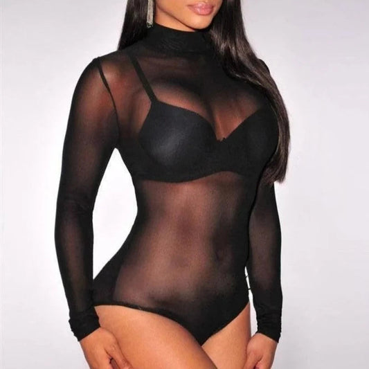 Noir Body Transparent en Maille - Manches Longues