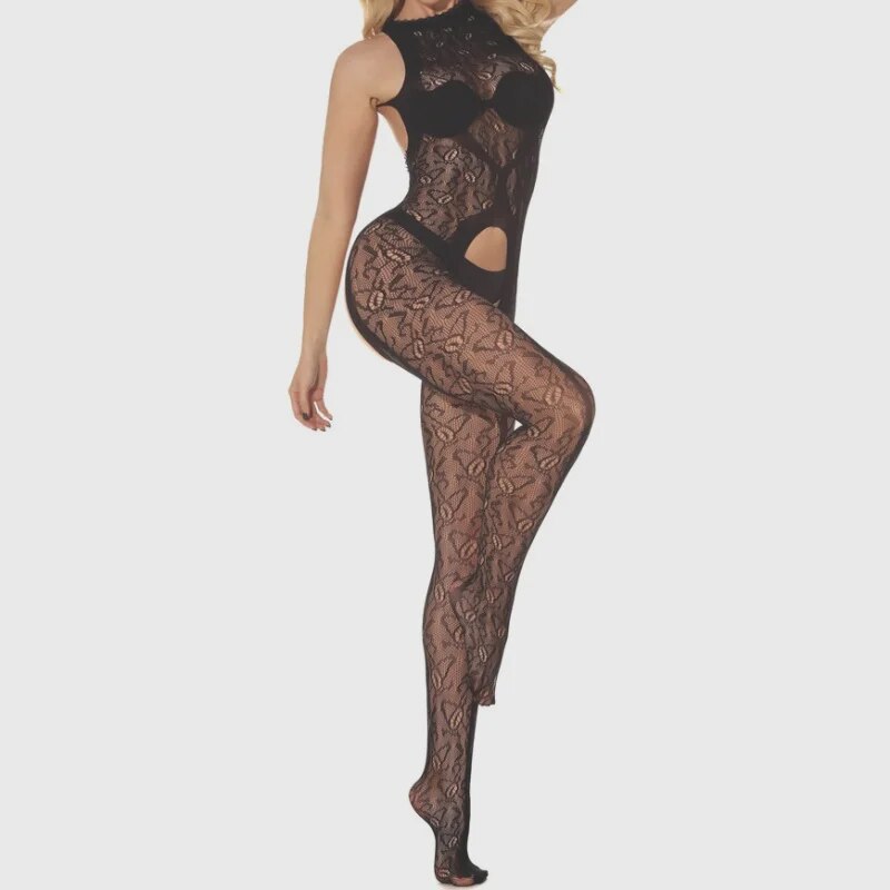 Noir Bodystocking avec dos ouvert