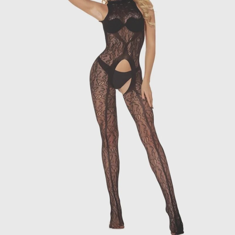 Noir Bodystocking avec dos ouvert