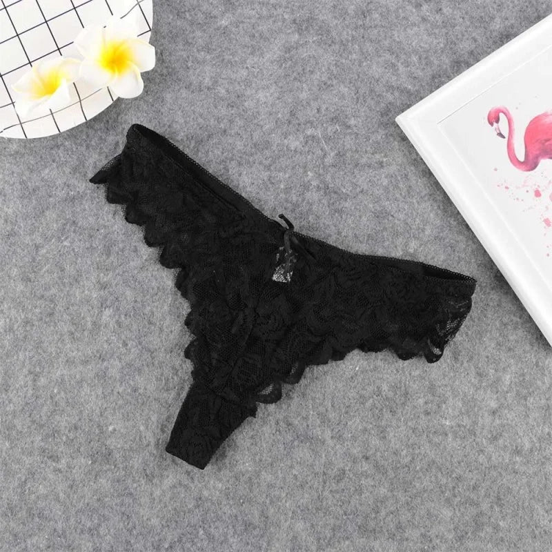 Noir Joli String pour Femme en Dentelle