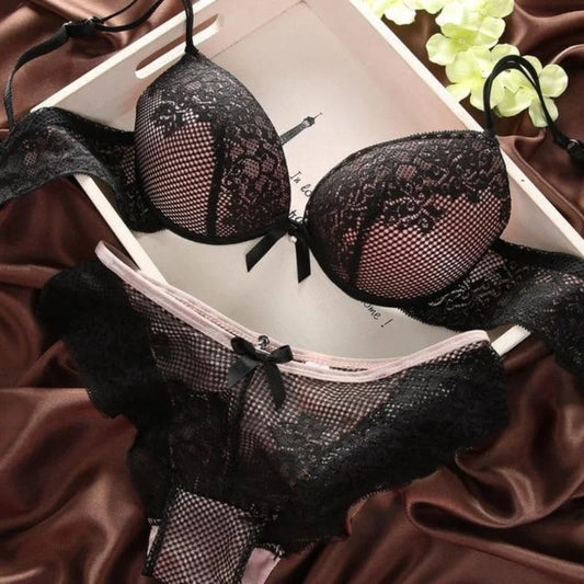 Noir Lingerie & Soutien-Gorge Balconnet - Ensemble 2 pièces