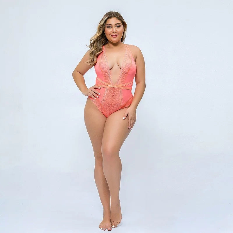 Orange Body en Dentelle et Décolleté - Grande Taille