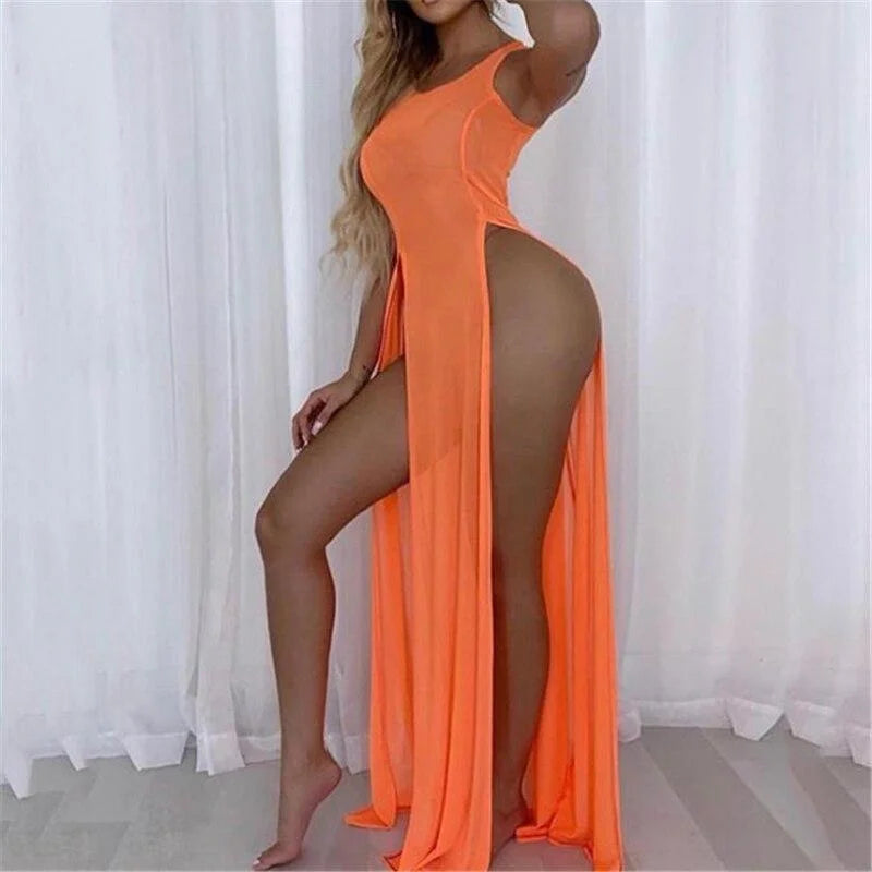 Orange Robe longue avec fentes latérales