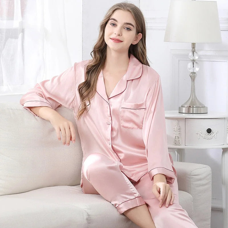 Pyjama Deux Pièces En Satin - Rose / s
