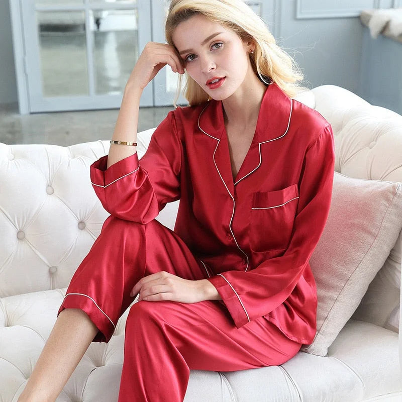 Pyjama Deux Pièces En Satin - Rouge / s