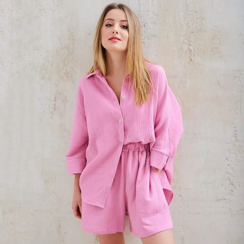 Pyjama femme en coton rose - rose / s