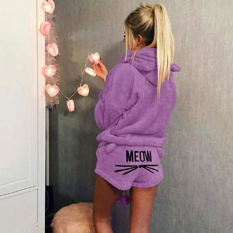 Pyjama En Peluche à Motif De Chat - Violet / s
