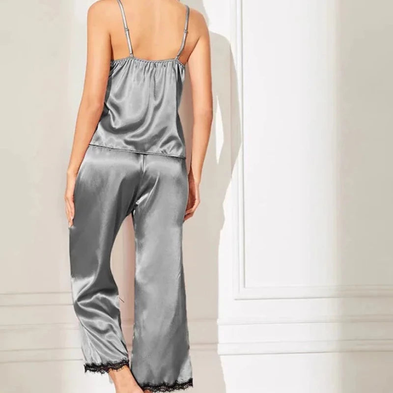  Pyjama Long en Satin Pour Femme