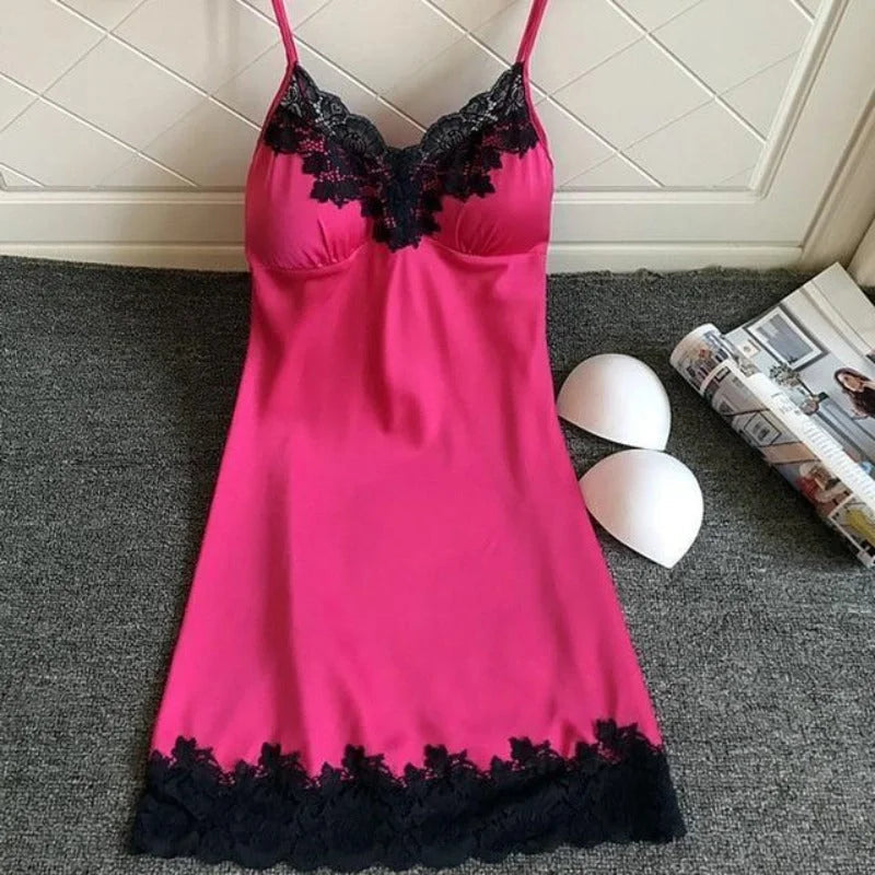 Rose Chemise de nuit en satin avec dentelle