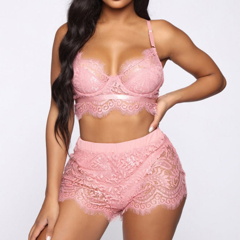 Rose Ensemble de Sous-Vêtements en Dentelle avec Shorty