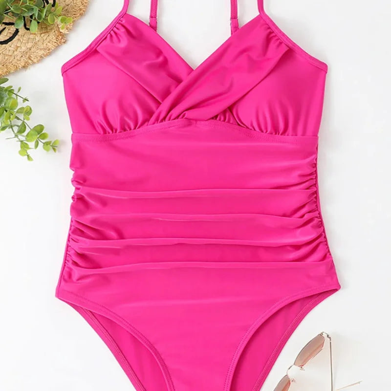 Rose Maillot de bain une pièce à encolure enveloppe