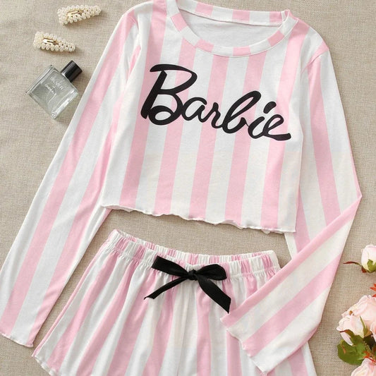 Rose Pyjama avec inscription "Barbie"