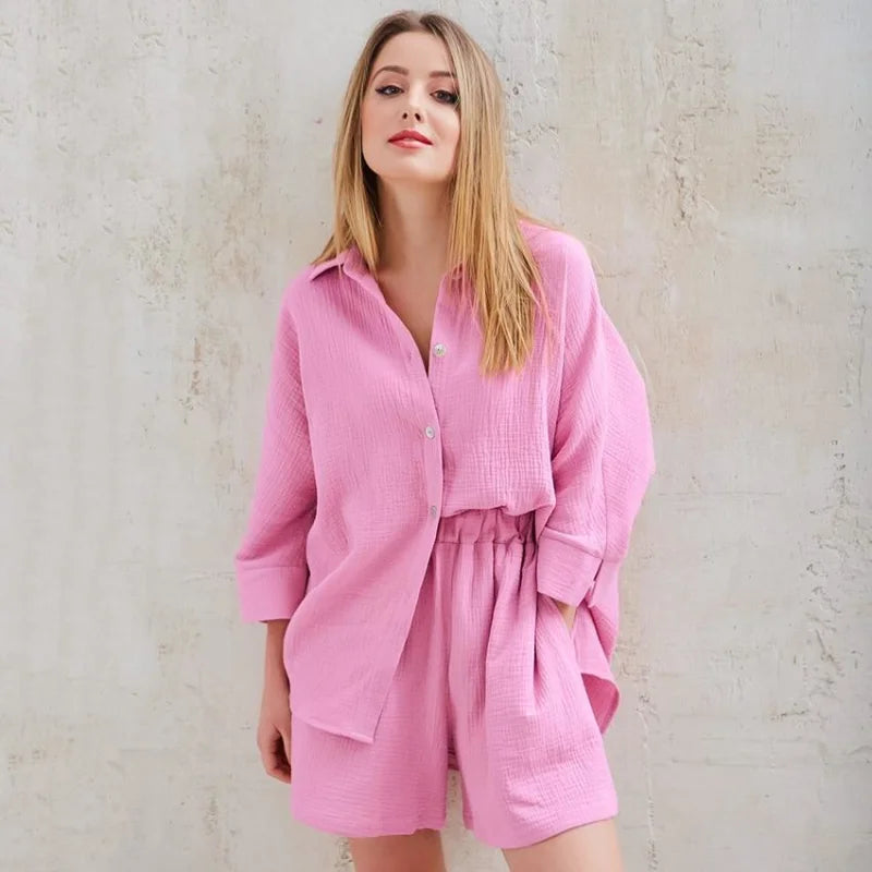 Rose Pyjama femme en coton rose