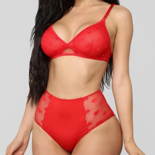 Rouge Ensemble de Lingerie Sexy - Dentelle & Motifs Cœur