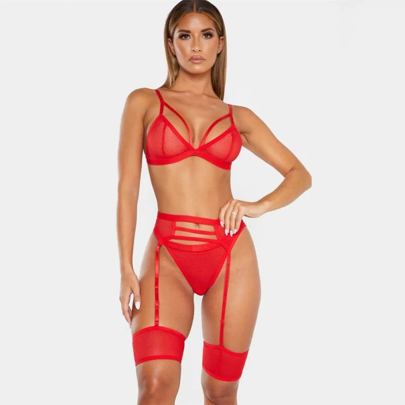 Rouge Ensemble de Lingerie Transparente - Sous-Vêtements Sexy