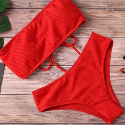 Rouge Maillot de bain deux pièces bandeau bikini