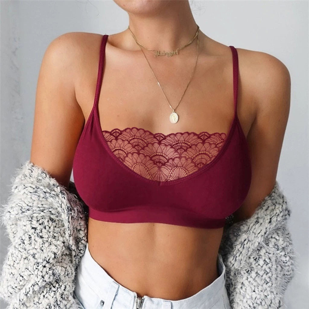 Rouge Soutien-gorge classique avec empiècement en dentelle