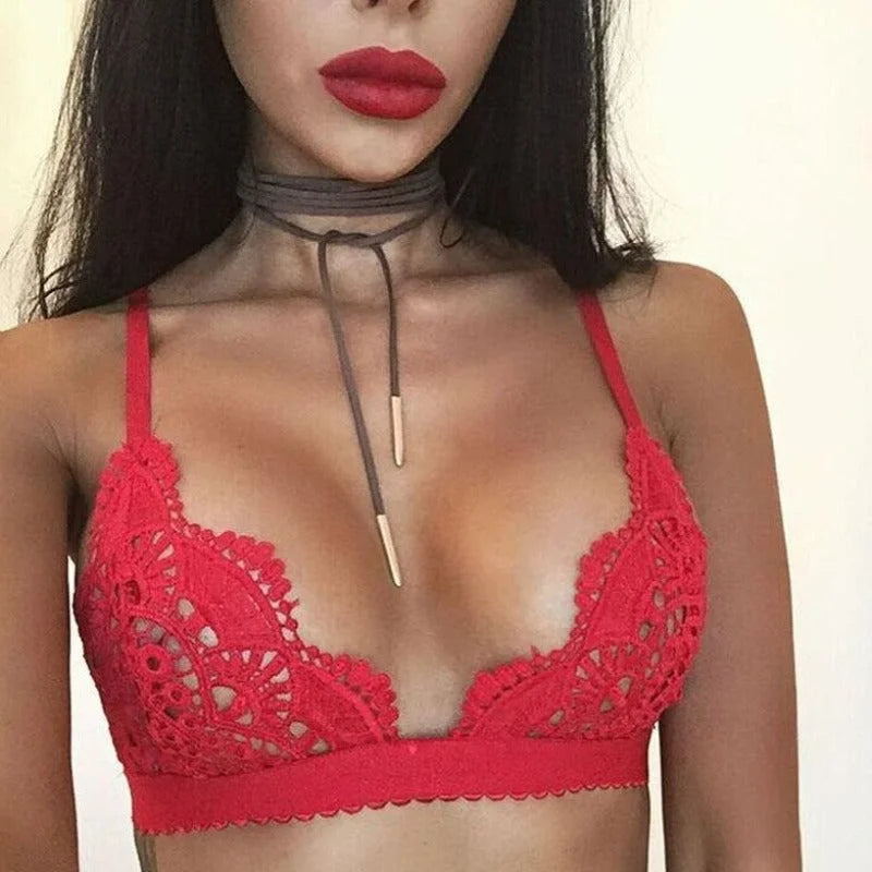 Rouge Soutien-gorge en dentelle à motif fleuri