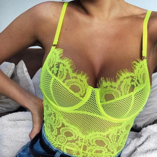 Vert Body Couleur Flashy - Dentelle et Maille