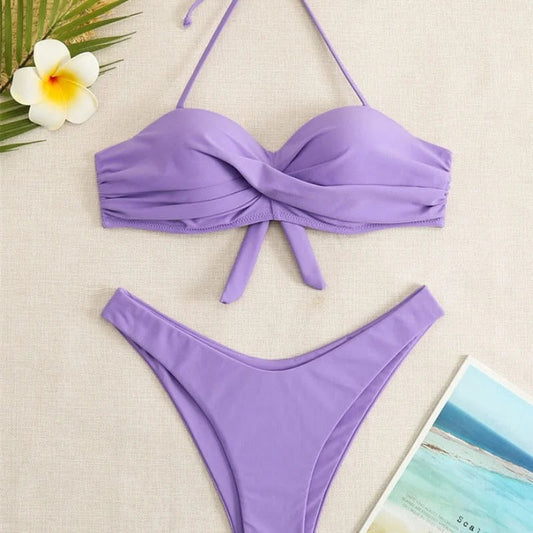 Violet Maillot de bain deux pièces bikini noué dans le cou