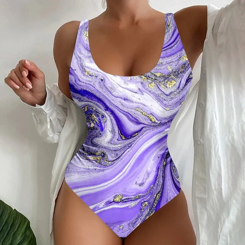 Violet Maillot de bain une pièce motif marbré