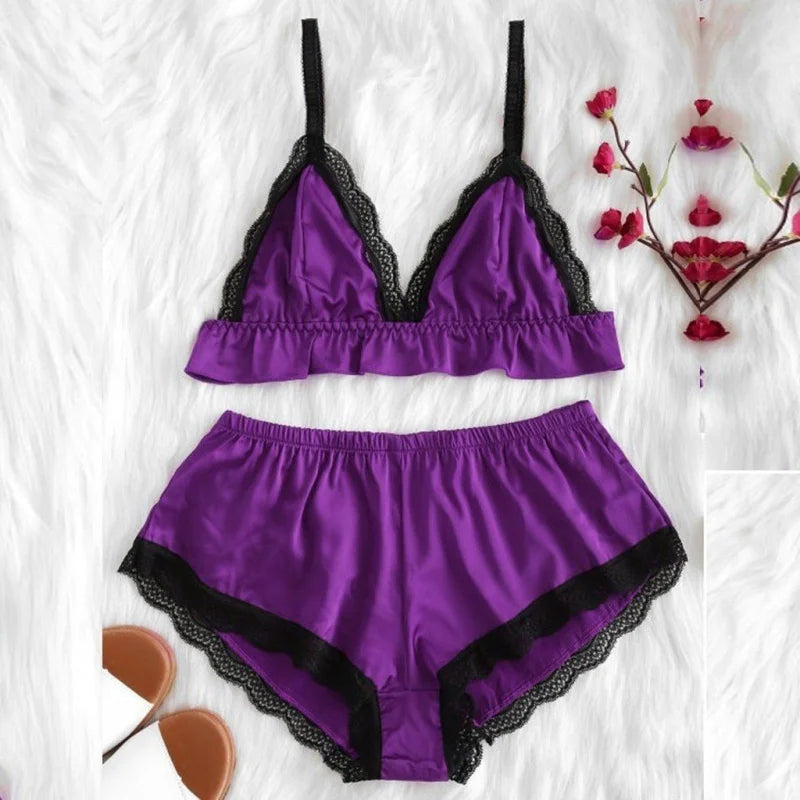 Violet Pyjama Femme Sexy avec un Haut Court